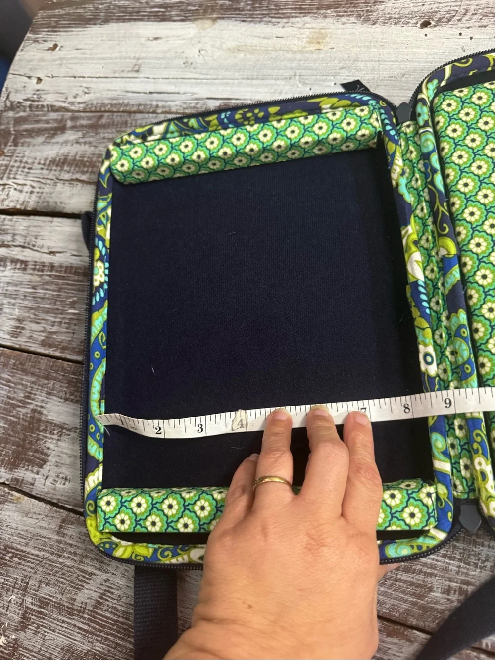 Vera Bradley Navy Green Paisley Quilted Crossbody Tablet Holder